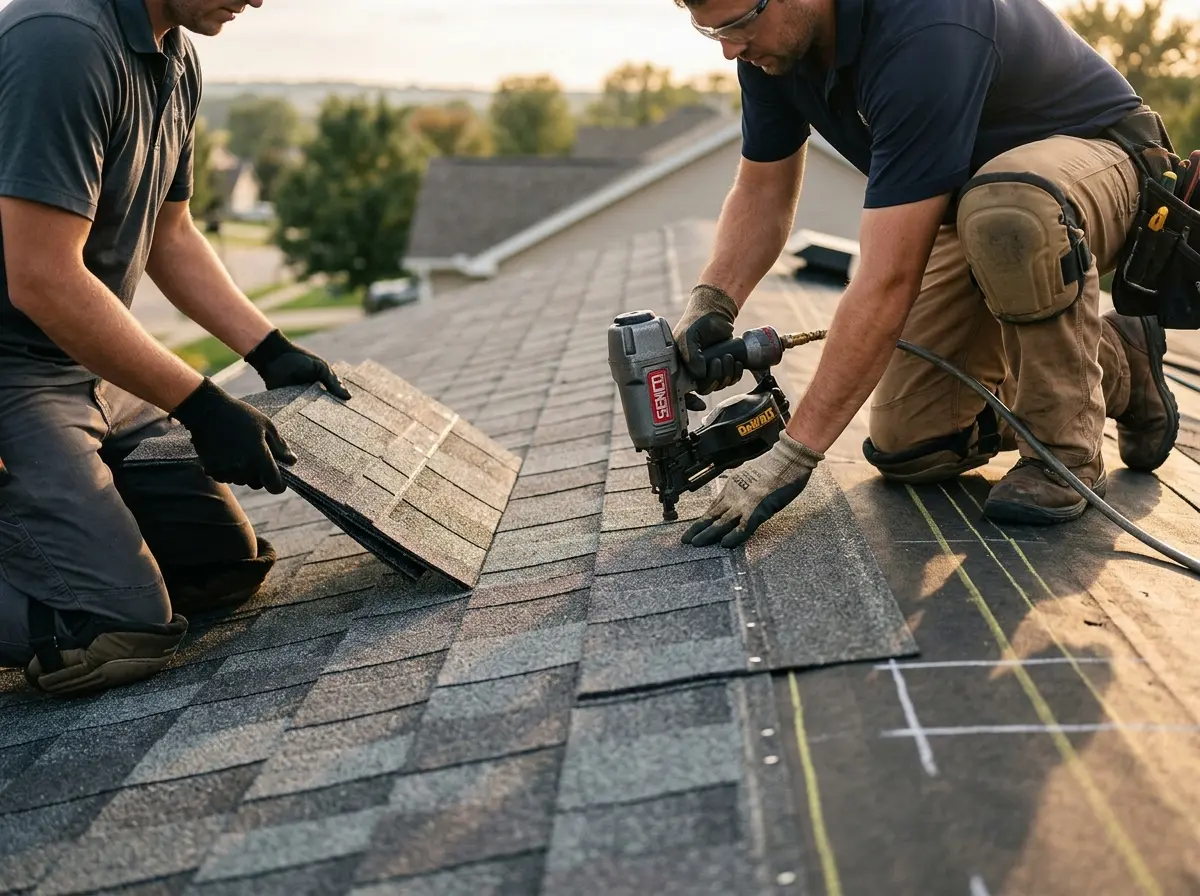 Professional roofer working on a residential roof in Palo Alto
